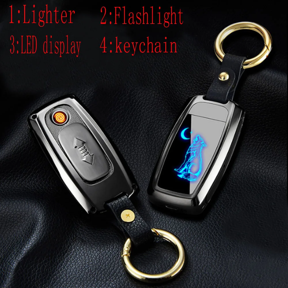100 шт USB Зажигалка-Фонарик светодиодный экран Ключ Пряжка