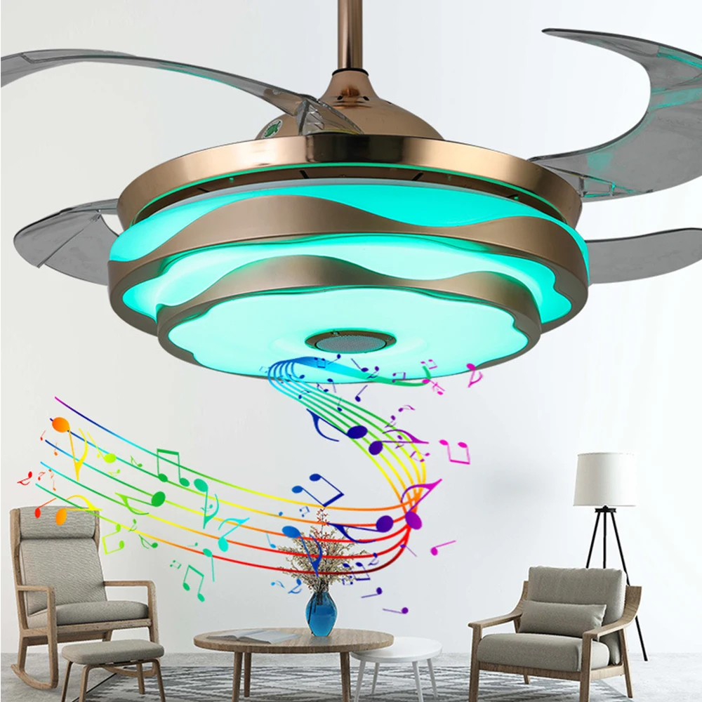 

ceiling fan music musical led lamp with light remote control mobile phone APP Bluetooth Modern 42-inch invisible bedroom decor