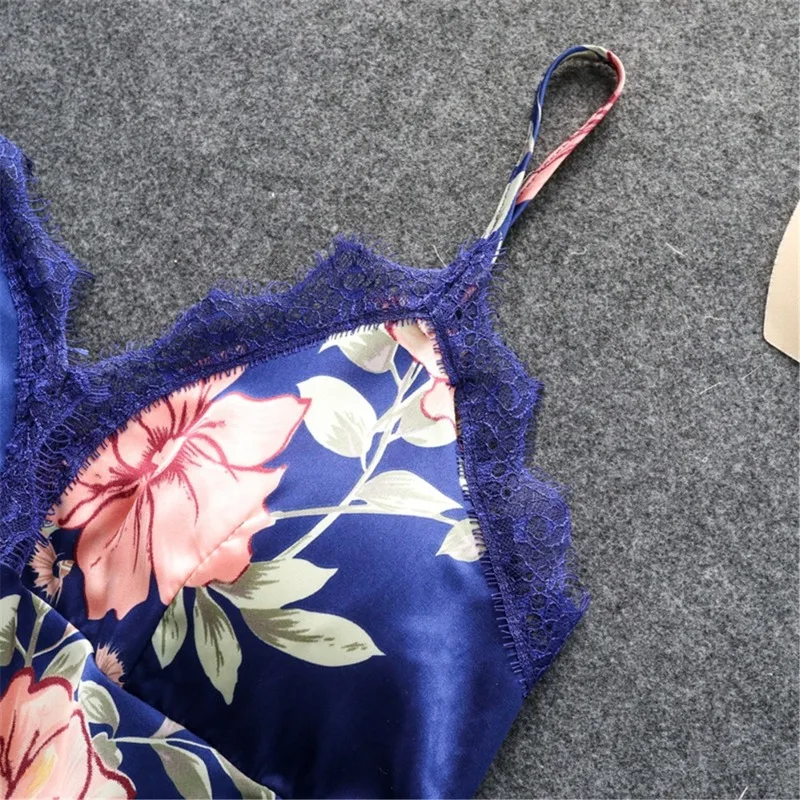 Women's Robe Gown Set Faux Silk Floral 5 Pieces Satin Sexy Lace Bathrobe Night Dress Nightie Sleepwear Home Clothes pjs Women
