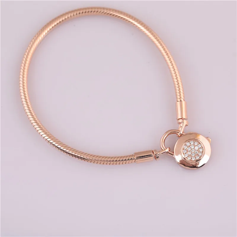 925 sterling silver bracelet Rose gold Moments Pavé Padlock Clasp Snake Chain Bracelet Birthday present