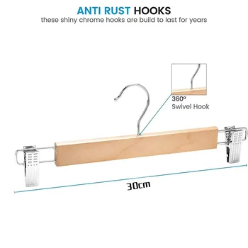 

2020 New Wholesale 10Pcs Wooden Trousers Rack Skirts Hangers Stands With Non Slip Clip Clamp