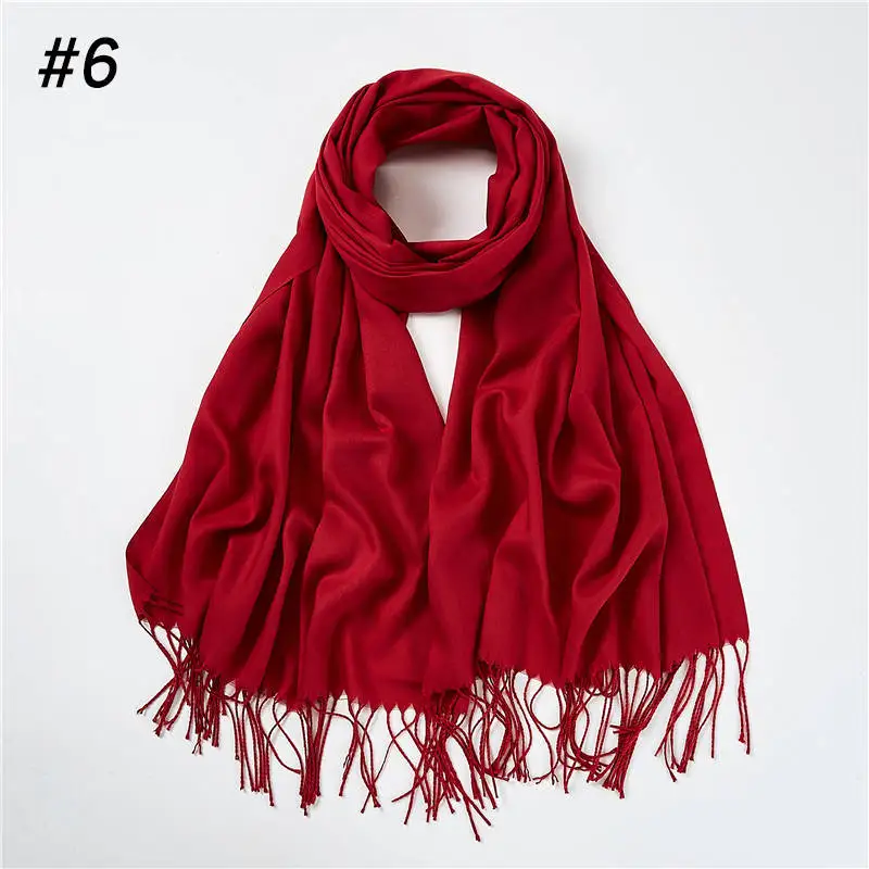 Новинка, зимний Одноцветный простой длинный кашемировый хиджаб, шарф для женщин и мужчин, большое одеяло, теплые пашмины шали и обертывания - Цвет: Wine red