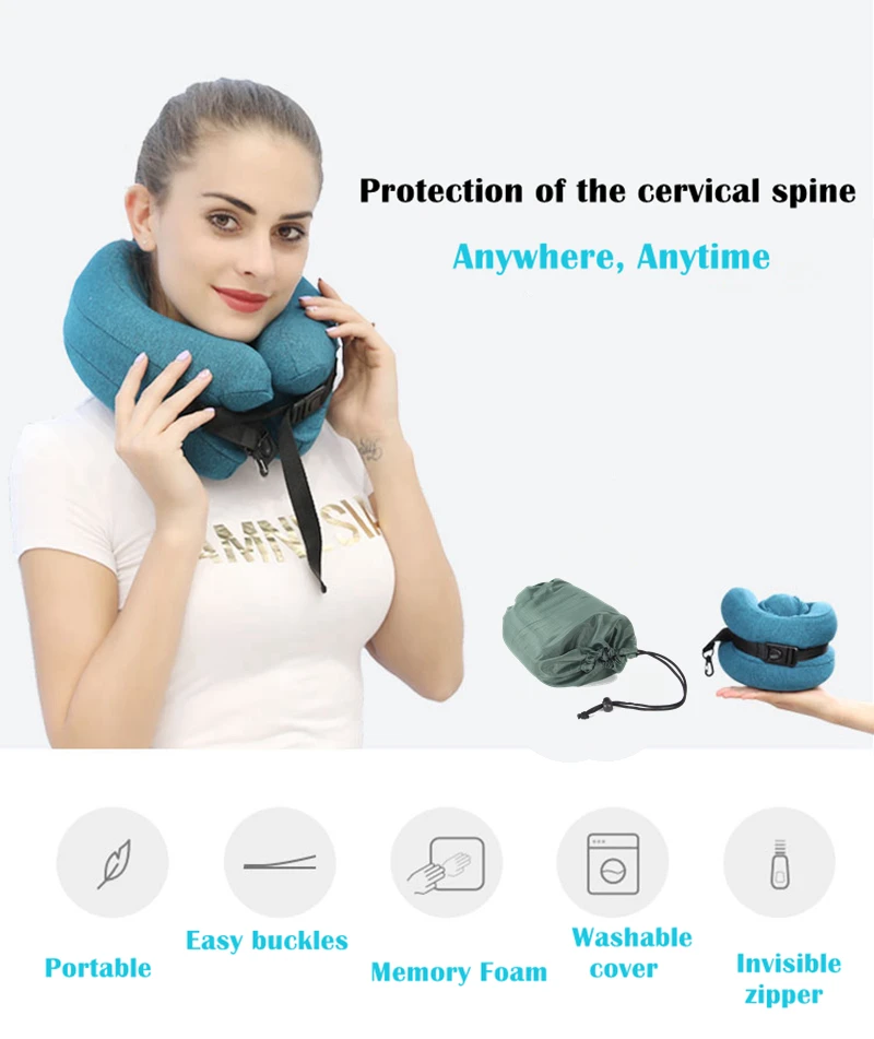 

Neck Adjustable U Shape Memory Foam Travel Neck Pillow Foldable Head Neck Chin Support Cushion for Sleeping on Airplane Car