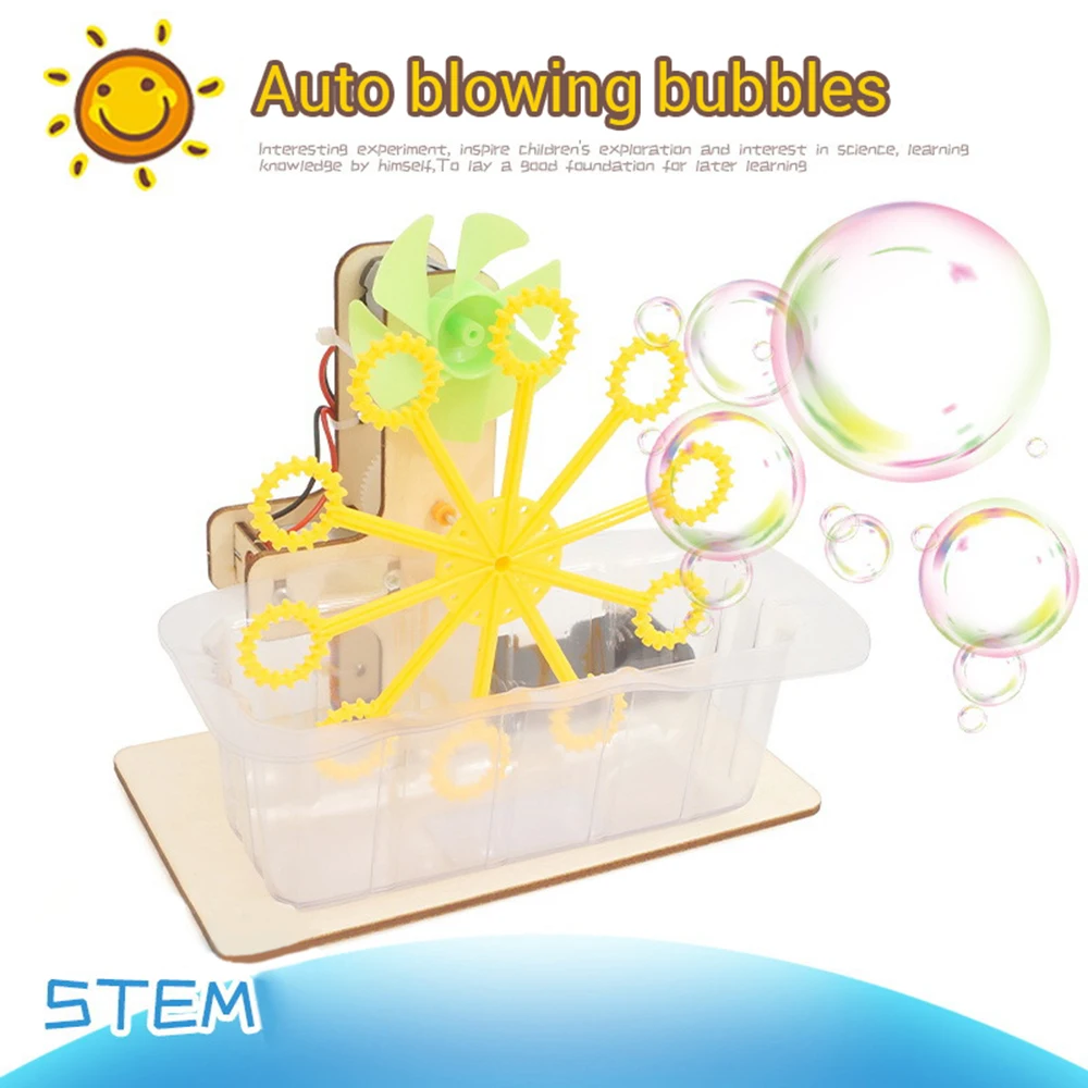 

Electronic Automatic Bubble Machine Puzzles Science Manual DIY Stem Toy Children Wooden Assemble Educational Toys