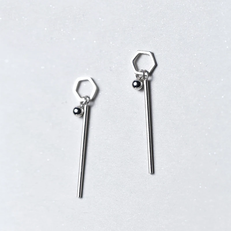 

MloveAcc Authentic 925 Sterling Silver Hexagon Stud Earrings with Long Bar Charm for Women Unique 925 Silver Earrings