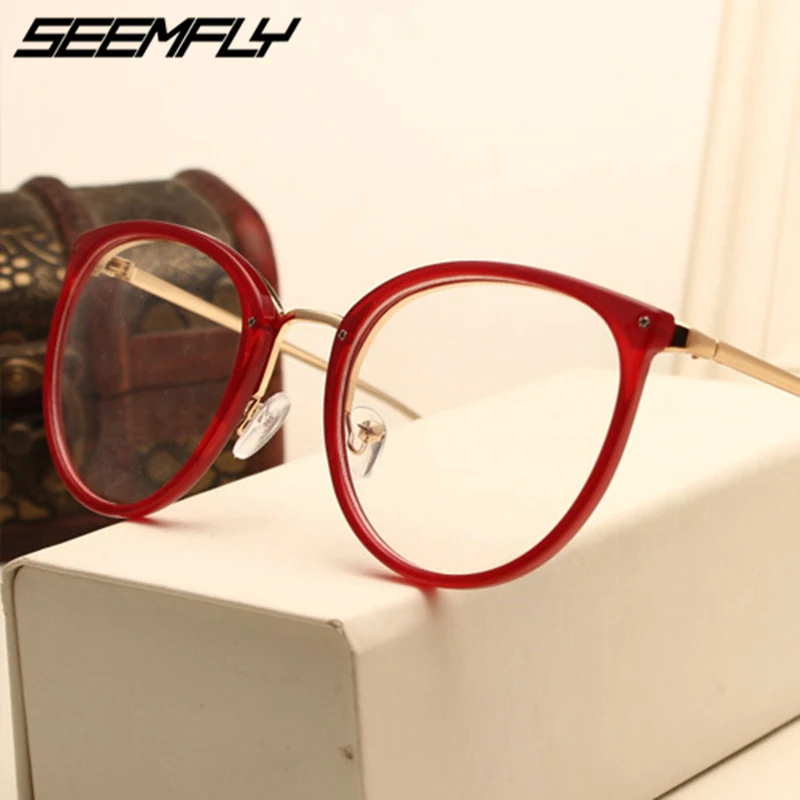 

Seemfly 2019 Fashion Retro Eyeglasses Cat Eye Metal Full Frame Optical Spectacles Round Glasses Frame Women Eye Glasses Frames
