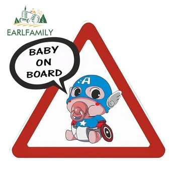 

EARLFAMIMLY 13cm x 11.7cm Captain America Baby On Board Car Stickers Super Hero Marvel Car Styling Window Bumper Warning Decals