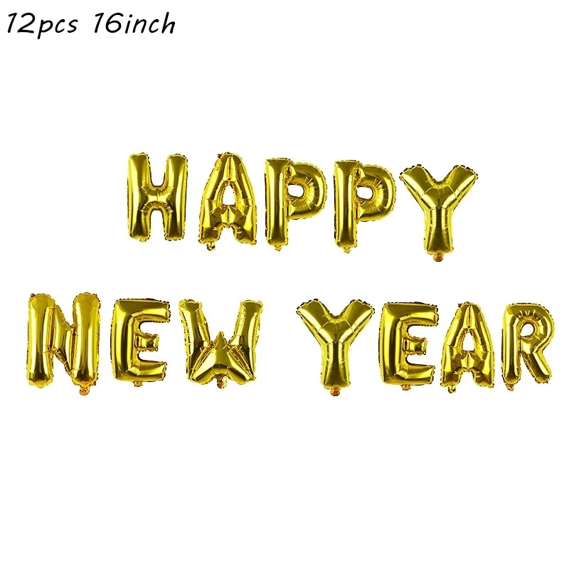 gold happy new year Счастливый год украшения Фольга Happy год шар черный баннер Photo Booth рамки реквизит веселого Рождества декор с утолщённой меховой опушкой - Color: gold happy new year
