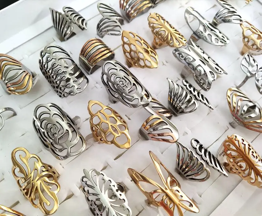 20pcs Big Mix Exaggerated Style Vintage Women Stainless Steel Ring Wholesale Carved Flower Charm Rings for Woman 3