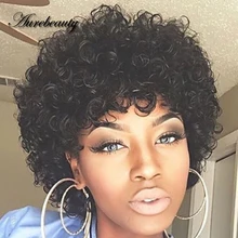 

Natural Short Pixie Cut Full Machine Made Wigs Afro Kinky Curly Bob Synthetic Hair Wig Cosplay Lolita Blunt Cut Heat Resistant