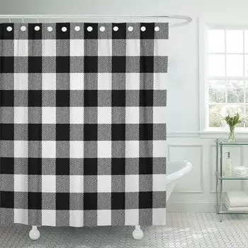 

Autumn White Buffalo Plaid Black Bright Cabin Check Checkered Shower Curtain Waterproof Polyester Fabric 72 x 72 Inches