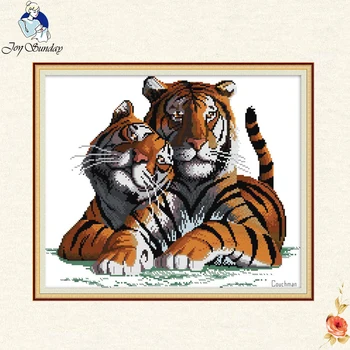 

Joy sunday love the tiger Embroidery Patterns Cross Stitch Needlework Home decoration Chinese Counted Patterns Kits gift