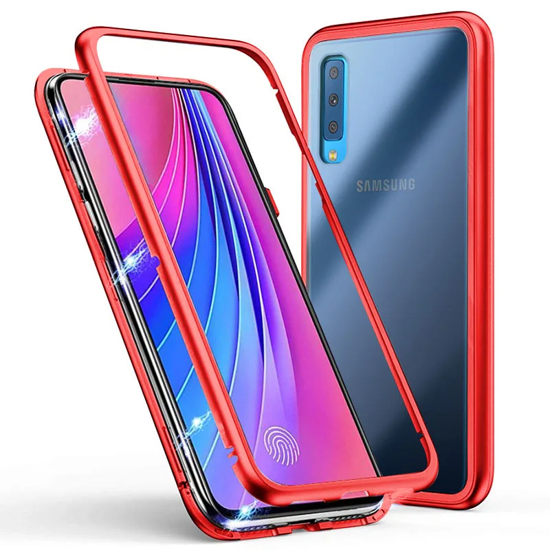 Для Samsung Galaxy A7 2018 Магнитный адсорбционный чехол металлическая рамка флип