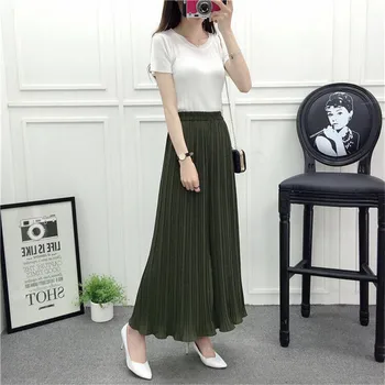 

high waist pants women 2020 fashion Solid color Folds Chiffon Straight pantalones de mujer ropa mujer plus size wide leg pants