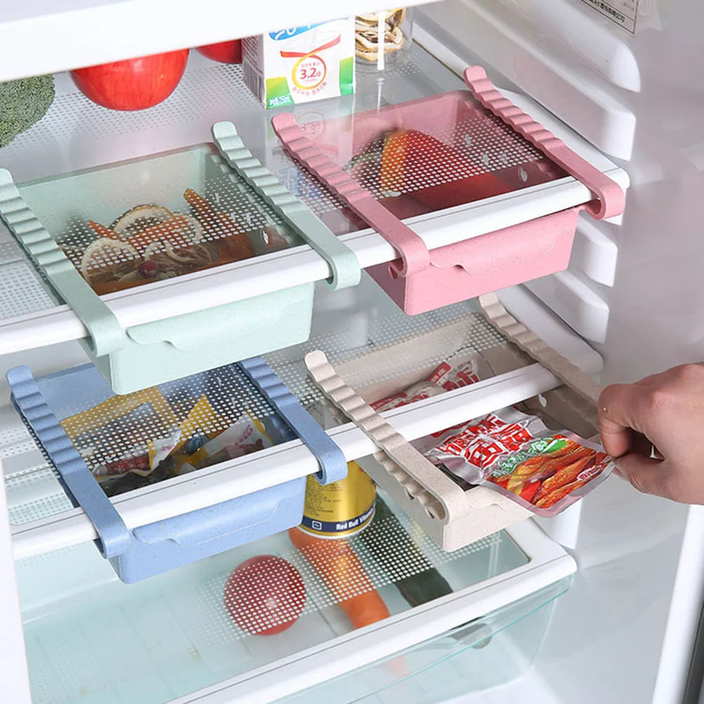 

Kitchen Storage Rack Adjustable Kitchen Refrigerator Storage Rack Fridge Freezer Shelf Holder Pull-Out Drawer Space Saver