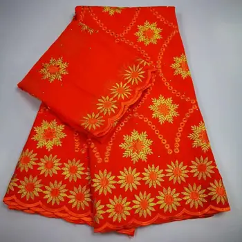 

Latest Fashion 2020 Cotton Stones Embroidery Laces Fabric In Orange Color 5+2 Yards/Set Guinean Wedding Cotton Net Sewing Lace