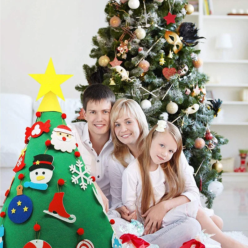 30 PCS of Detachable Ornament DIY Christmas Tree Christmas Party for Home Door Decoration Shine-Blue Felt Christmas Tree 50 Lights 