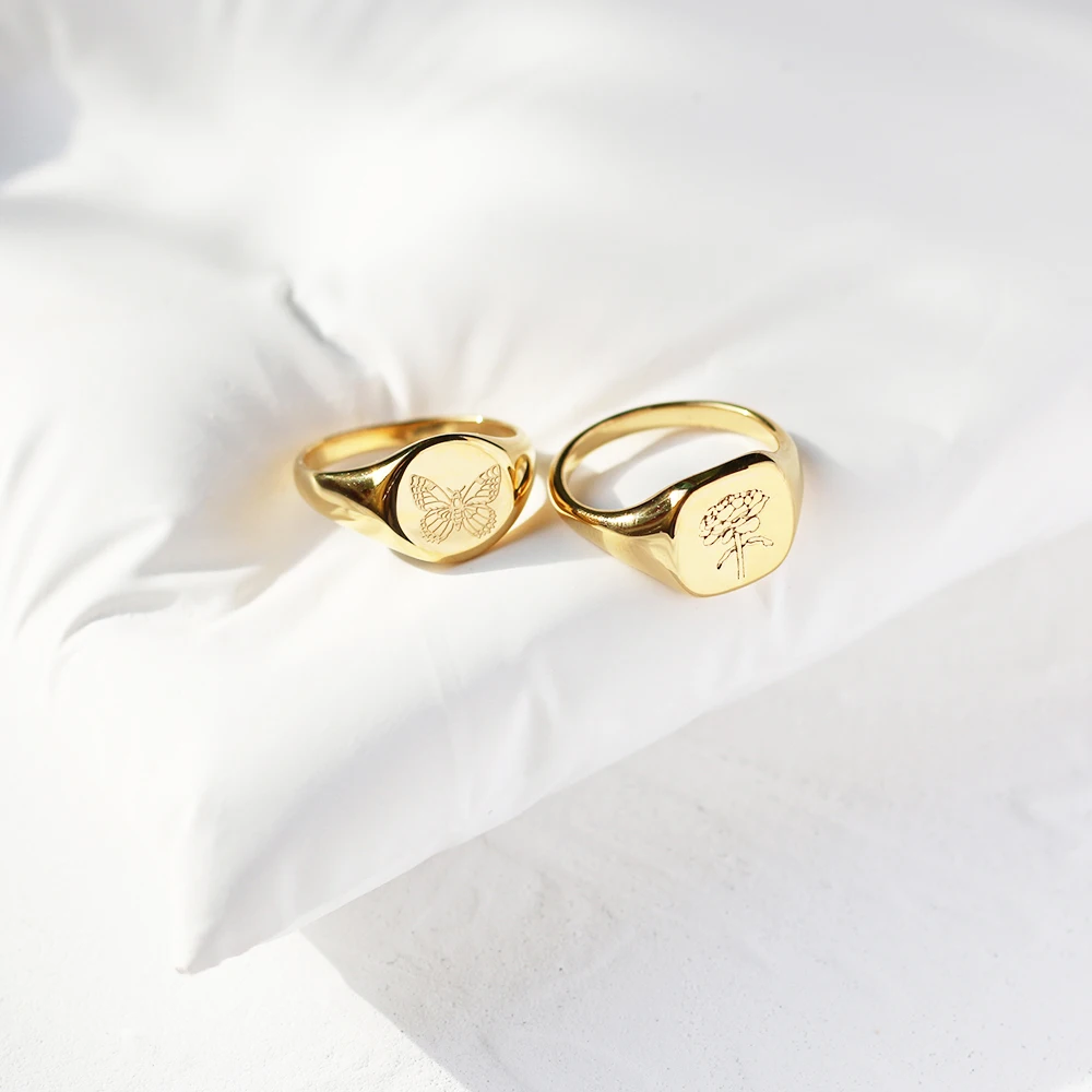 Amaiyllis 18K Gold Minimalistischen Blume Schmetterling Pfingstrose Blume Ring Licht Luxus Personalisierte Index Finger Ring Schmuck Für Frauen