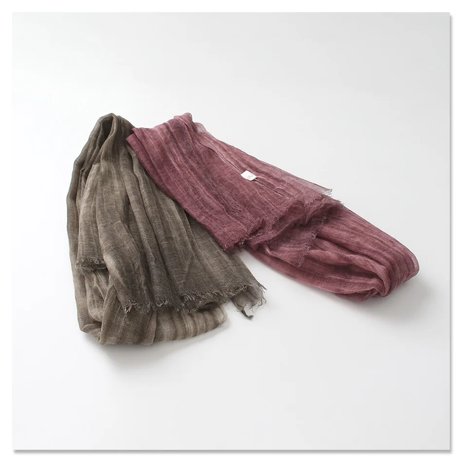 tie-dyed solid color plain real wool scarves women autumn winter wrinkle fringed thin soft scarf shawl wraps female neckerchief