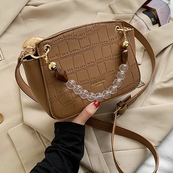 

Lady's Hand Bag 2020 New Stone Pattern PU Leather Beading Top Handle Bag Brand Handbags For Women Trend Shoulder Cross Body Bags