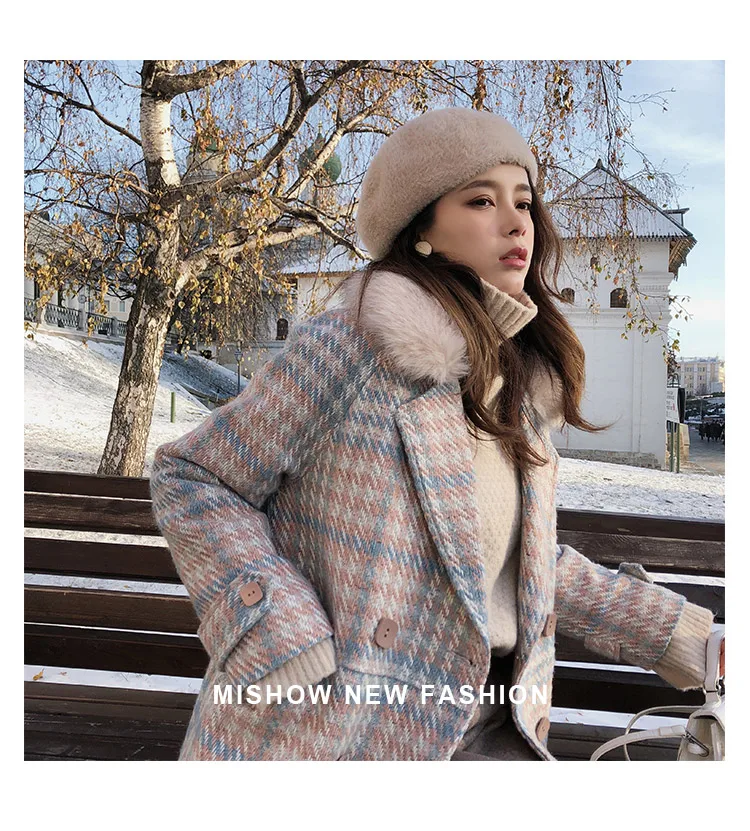 MISHOW женский верхняя одежда зимняя одежда мода теплые шерстяные смеси женский элегантный двубортный шерстяное пальто MX18D9679