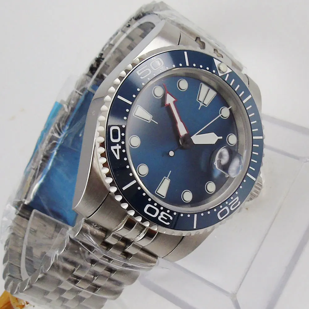 

Fashional 40mm SUB MIYOTA 8215 Men Watch Sapphire Crystal Blue Dial Jubilee Bracelet Solid Case Date Window