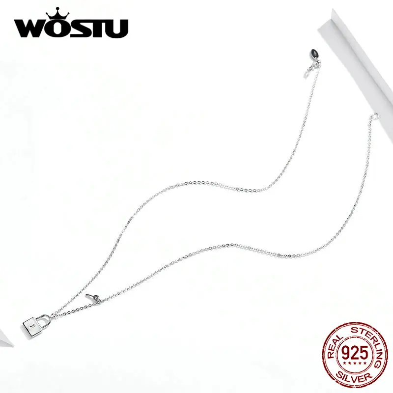 WOSTU, Новое поступление, Настоящее серебро пробы, ожерелье с замком в виде ключа сердца, классическое серебряное ожерелье, любимый навсегда, любовь, DXN360