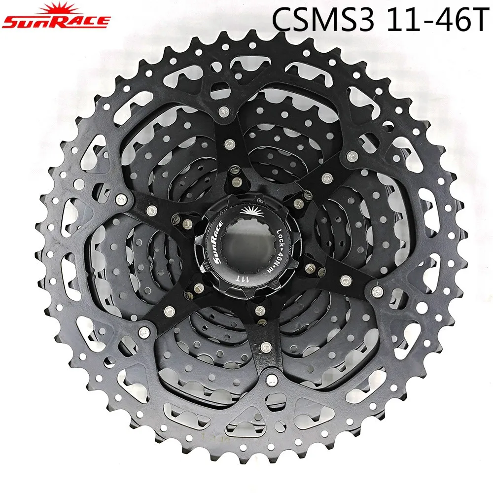 Sunrace 10-speed 11-46T cassette CSMS3 wide ratio MTB in BLACK with rd extender