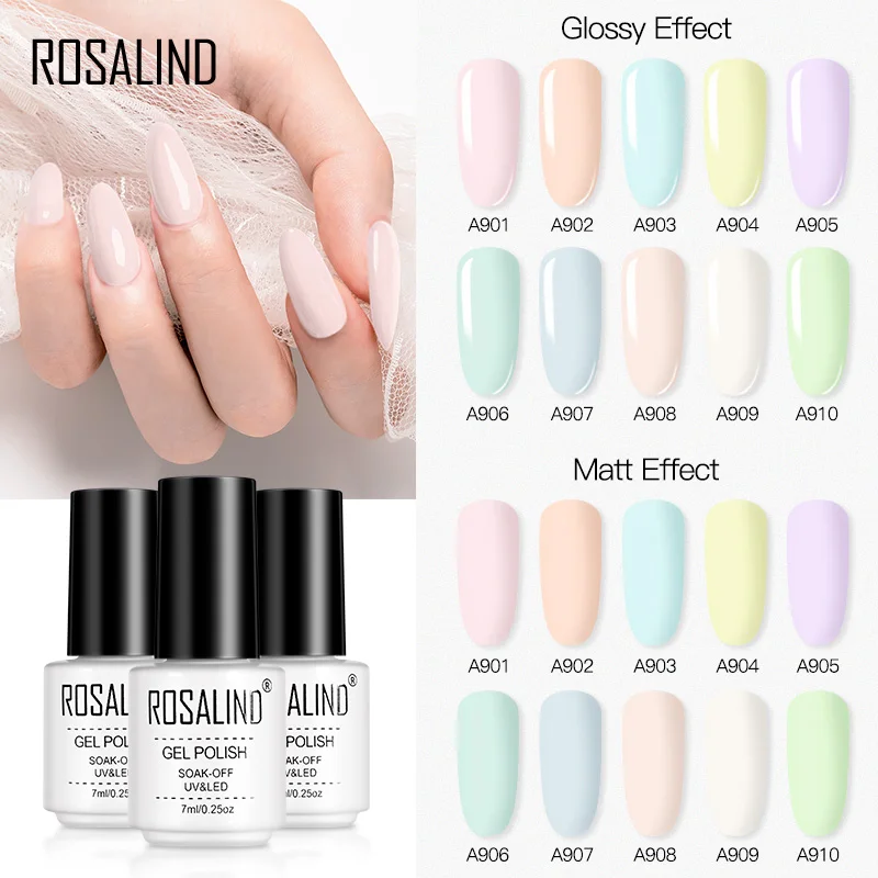 ROSALIND 7ML Gel Nail Polish Summer Macaron For Semi Permanent Manicure Gel Hybrid Varnish For Matt Base Top Coat DIY Art Design
