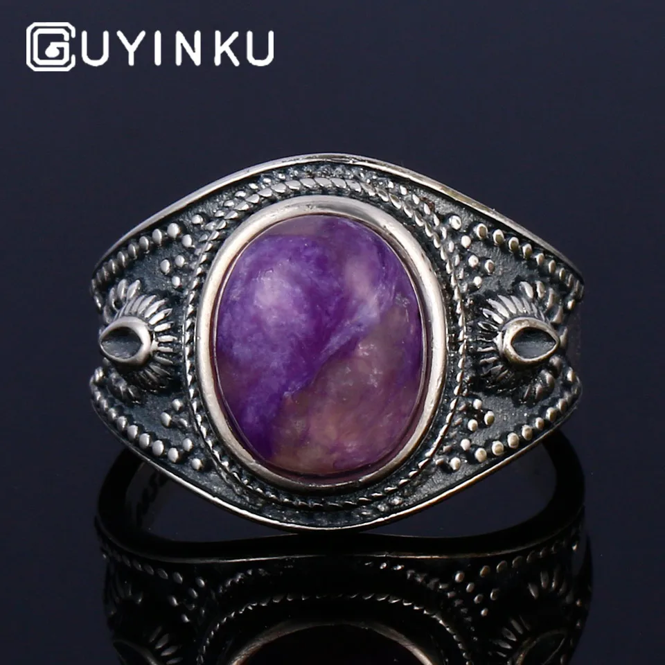 GUYINKU Природный чароит Lapis розовый кварц красочные драгоценные камни кольца 925