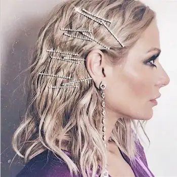 

6pc/set BLINGBLING flash diamond word clip silver hair clip side clip European and American catwalk fashion wild full diamond b