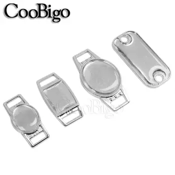 

50set Metal Blank Shoelace Charms With Clear Epoxy Stickers For Paracord Bracelet Cat Dog Collar DIY Craft Parts Accessory