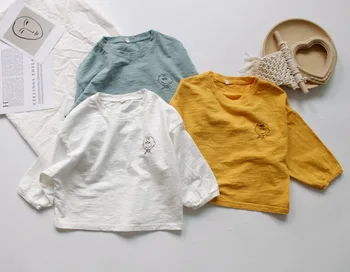 

2020 Spring And Summer-Children Cotton round Neckline T-shirt Bat Sleeve Embroidered Cartoon Cotton Long-sleeved T-shirt