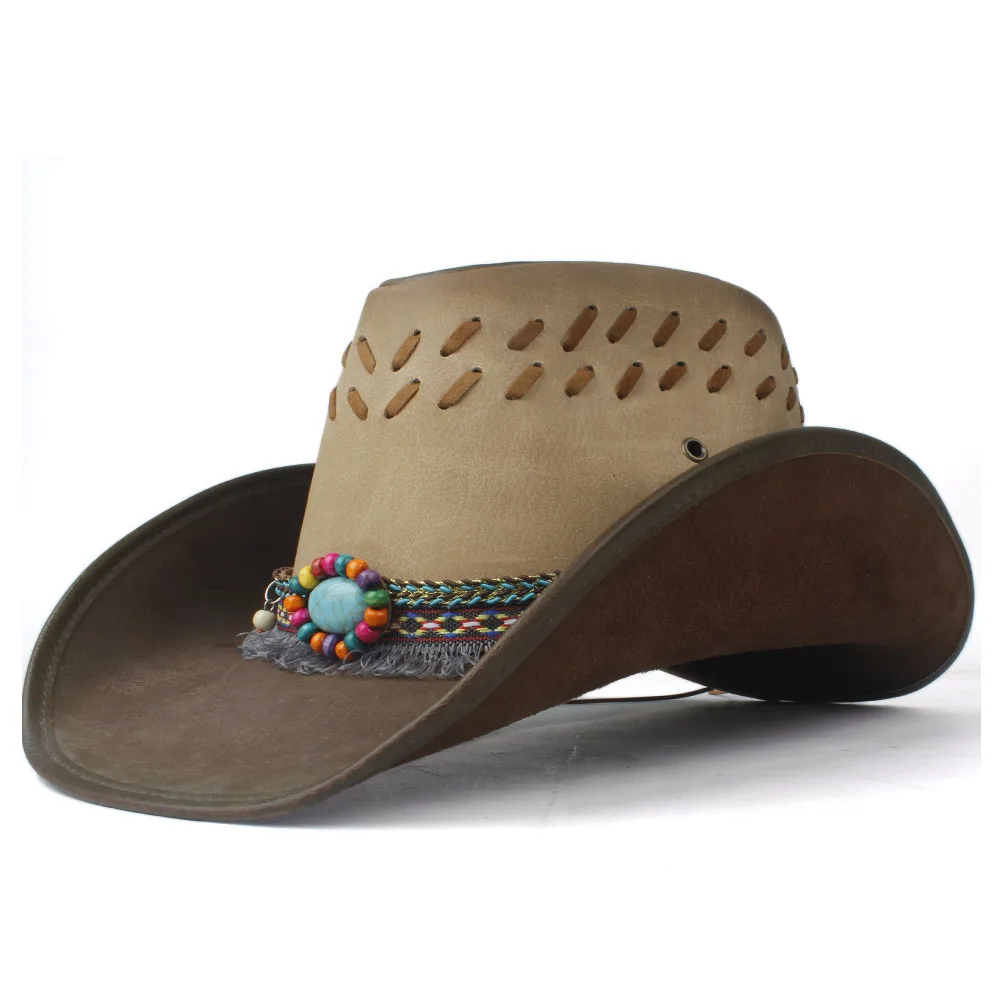 Кожаная женская западная ковбойская шляпа Женская широкая шляпа уличная Чародейка Sombrero Hombre Женская ковбойская шляпа