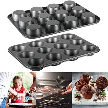 

1/2 Pcs Muffin Pan 12-Cavity Bakeware Non-stick Cupcake Baking Pan Carbon Steel Mold for Oven Health99
