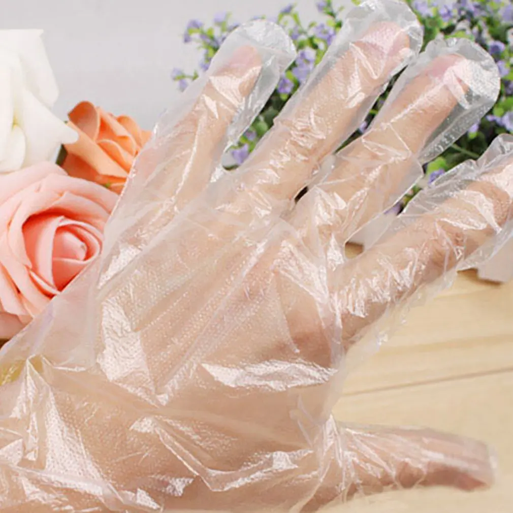 Disposable gloves household plastic film five-finger cleaning gloves beauty hair dyed gloves transparent