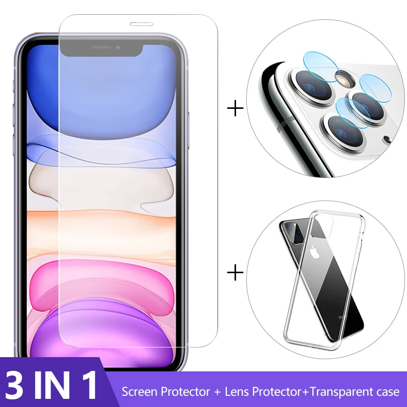 HD 3-в-1 чехол+ Камера защитный Стекло для iphone 11 pro max Экран протектор iphone Xr объектив Стекло на iphone 11 pro max Стекло iphone 11чехол - Цвет: HD