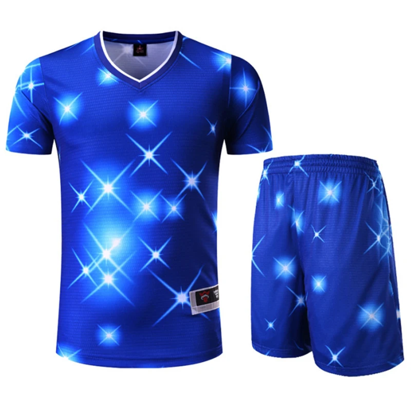 Quality Breathable Fashion Stars Flashing Running Short Sleeve Sports Suit T-shirt Jerseys Shorts Unisex Men Women Soccer Sets