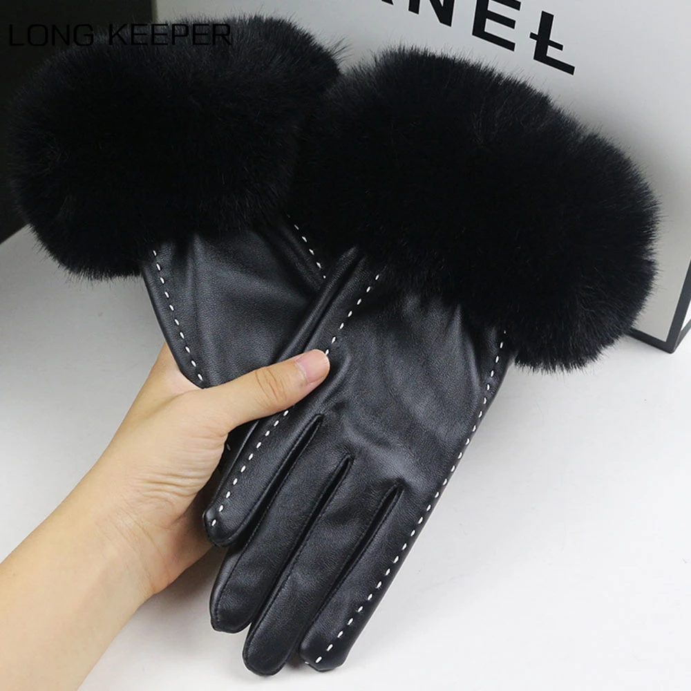 Модные черные перчатки LongKeeper из искусственной кожи женские зимние теплые