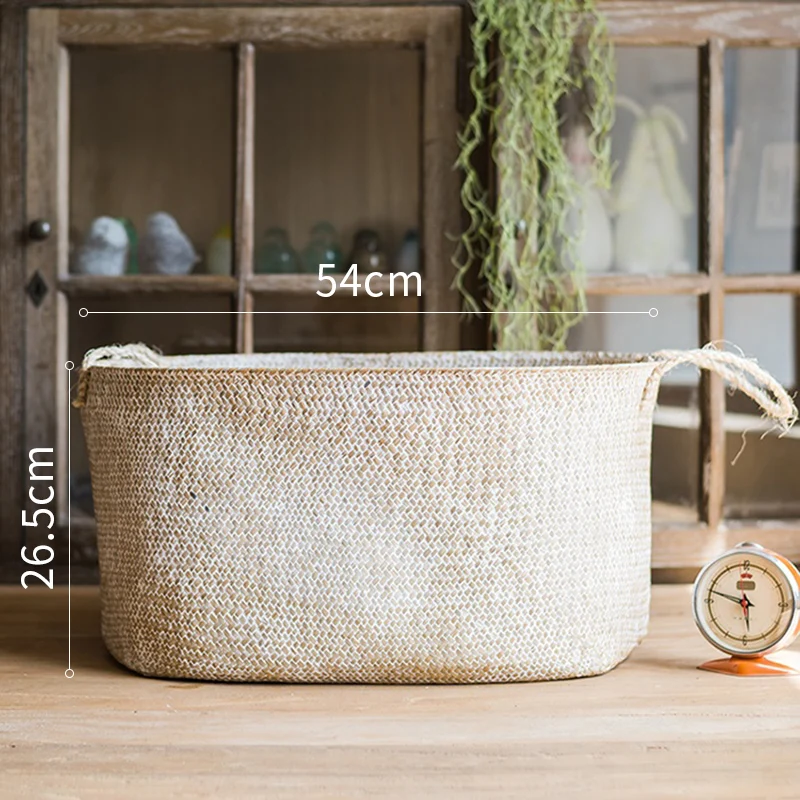 54cm Large hand-woven Laundry basket Bathroom storage box storage basket home Decoration crafts for Natural seagrass - Цвет: 54X42X28cm1