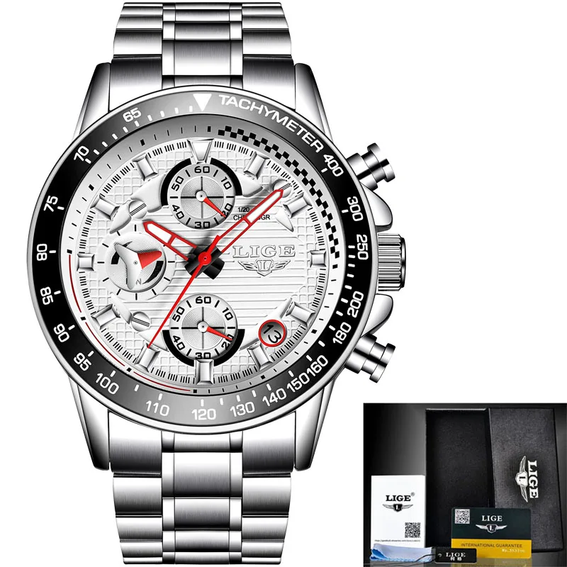 LIGE мужские часы лучший бренд класса люкс полный стальной часы спортивные кварцевые часы деловые мужские водонепроницаемые часы повседневные мужские часы Relogio Masculino - Цвет: 4