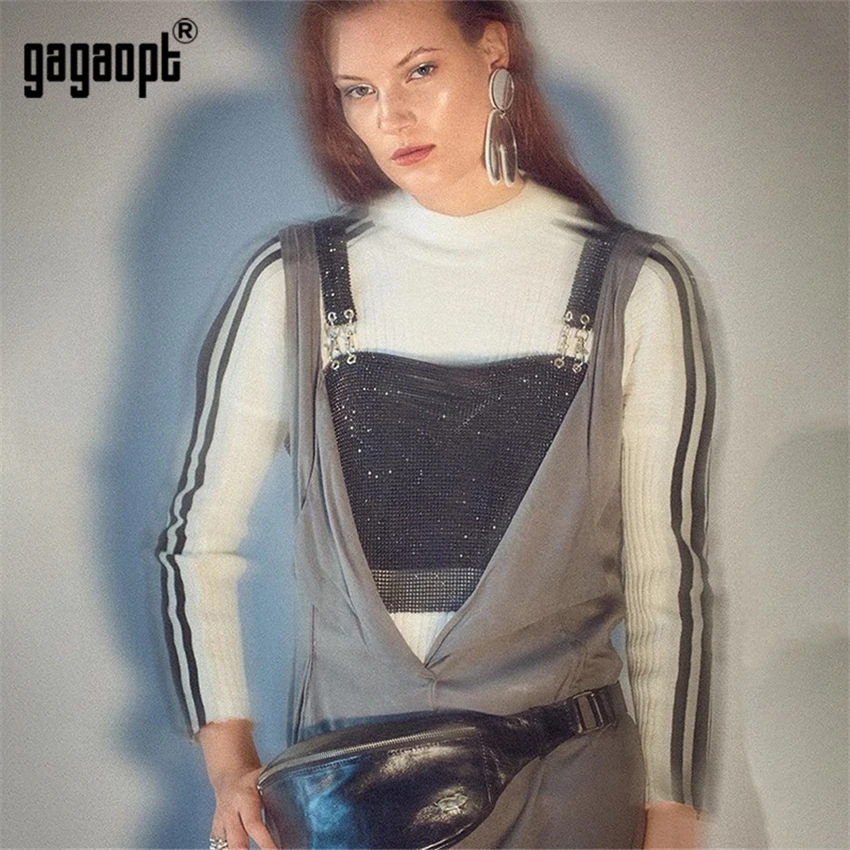 Gagaopt Женская Сексуальная Повседневная майка жилет Слинг открытая спина Ночная Клубная одежда Летний укороченный топ красивый топ со стразами