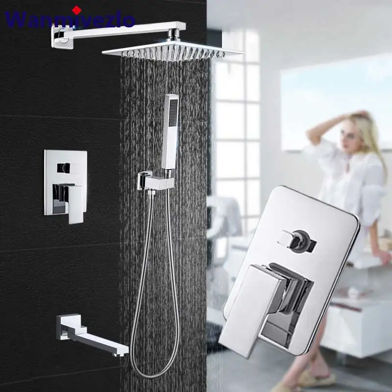 Настенное крепление Badkamer Rain Waterval Douchekranen Set ververgen хром Douche Systeem Bad Douche Mengkraan Kraan Mengkraan