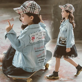 

2019 Fall Toddler Girl Jean Jacket Kid Child Letters Print Casual Outerwear Denim Jackets Coat Teenage Jeans Children's Clothing