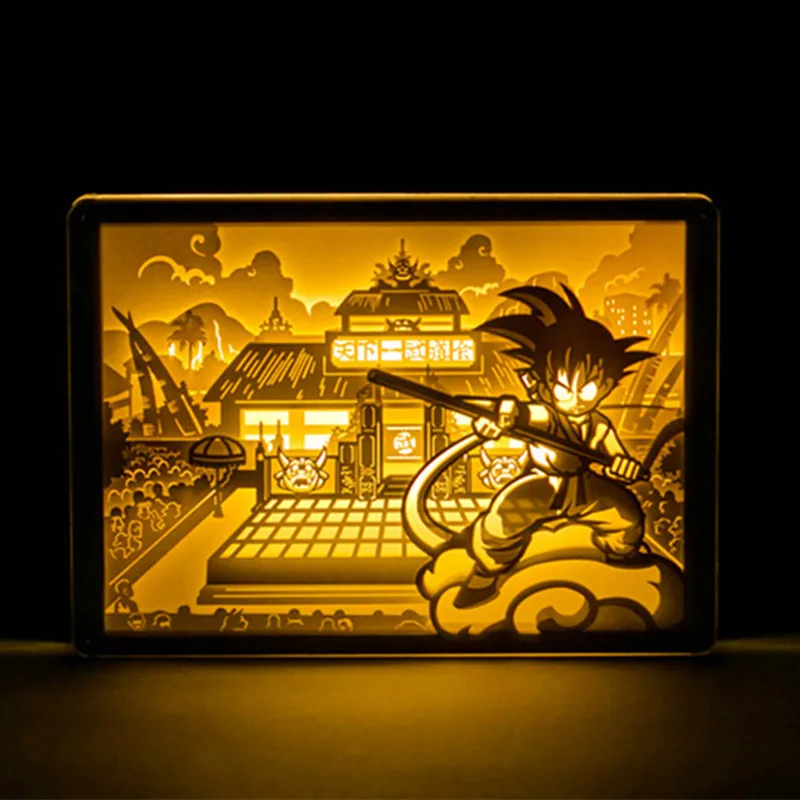 Anime Dragon Ball Z Super Saiyan Son Goku Acrylic Paper Carving Lamp Cartoon Action Figure Collection Model Toys A266