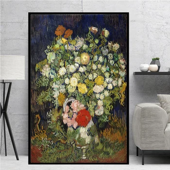 

Artist Van Gogh Bouquet of Flowers in a Vase Oil Painting on Canvas Posters and Prints Cuadros Wall Art Pictures For Living Room