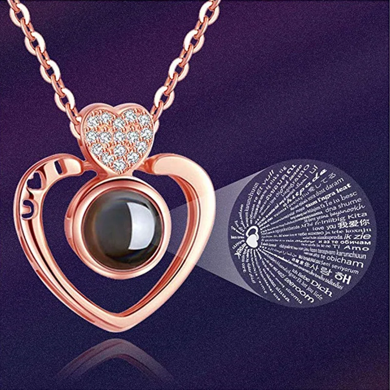 3UMeter, женское ожерелье с надписью Love Memory, 100 языков I Love You, ожерелье с подвеской, ювелирные изделия, лучший подарок на день Святого Валентина - Окраска металла: Rose Gold
