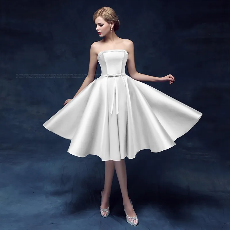Erosebridal атласное вечернее платье без бретелек для женщин, простой дизайн, длинное вечернее кружевное платье, длинное/Середина/короткое