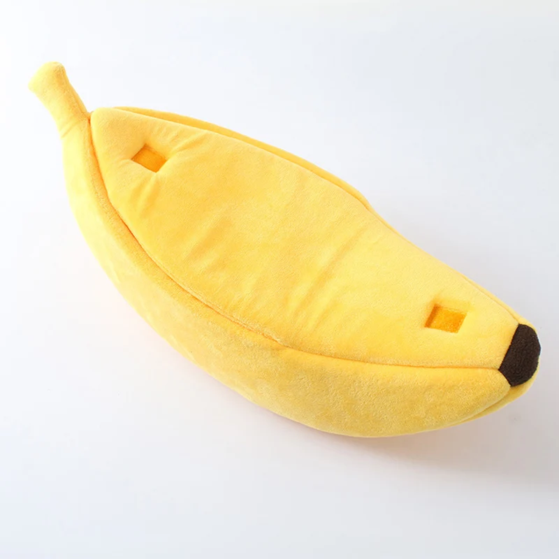 Funny Small Pet Bed Banana Shape Fluffy Warm Soft Plush Breathable Bed Banana Cat Litter Mat Bed K1