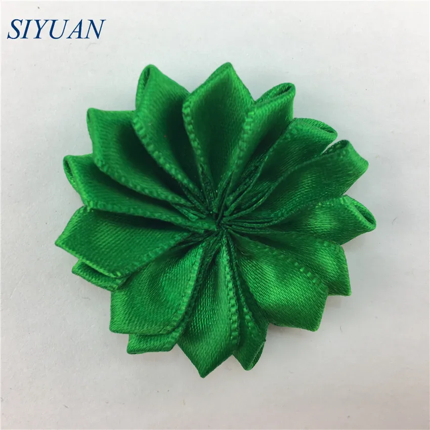 green 10 шт./лот, 4 см, многослойный лепесток, атласный цветок, мини швейный декор, цветок с зажимом для волос, Детские милые головные уборы, аксессуары TH241 - Цвет: green